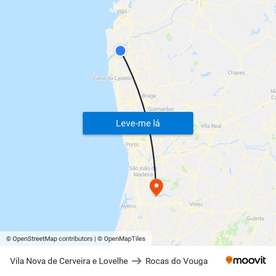 Vila Nova de Cerveira e Lovelhe to Rocas do Vouga map