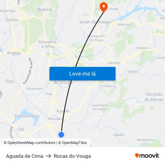 Aguada de Cima to Rocas do Vouga map