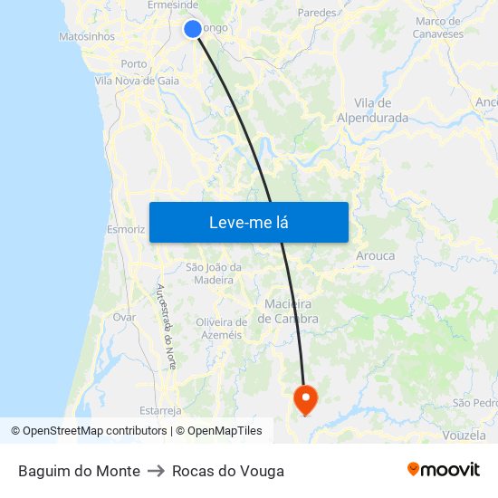 Baguim do Monte to Rocas do Vouga map