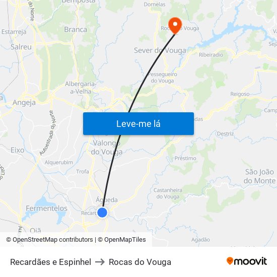 Recardães e Espinhel to Rocas do Vouga map