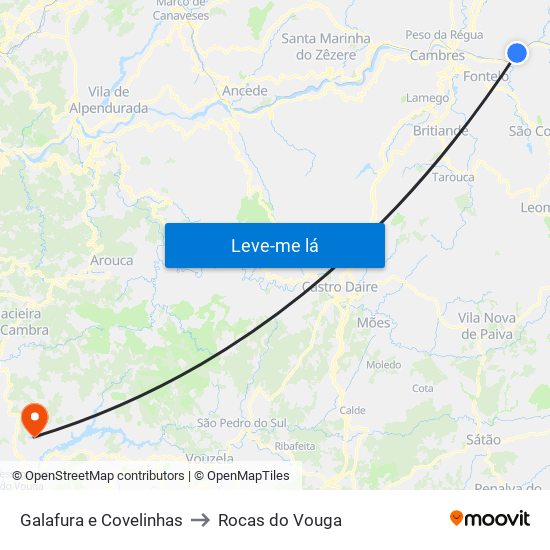 Galafura e Covelinhas to Rocas do Vouga map