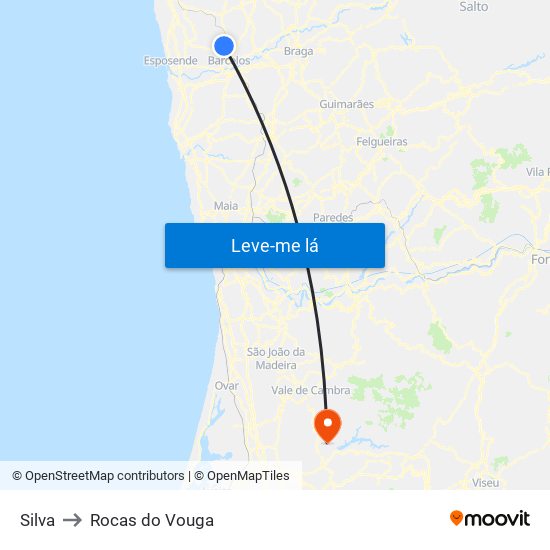 Silva to Rocas do Vouga map
