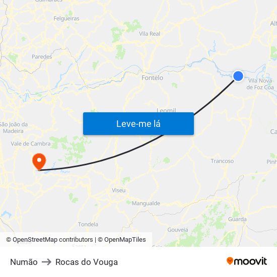 Numão to Rocas do Vouga map