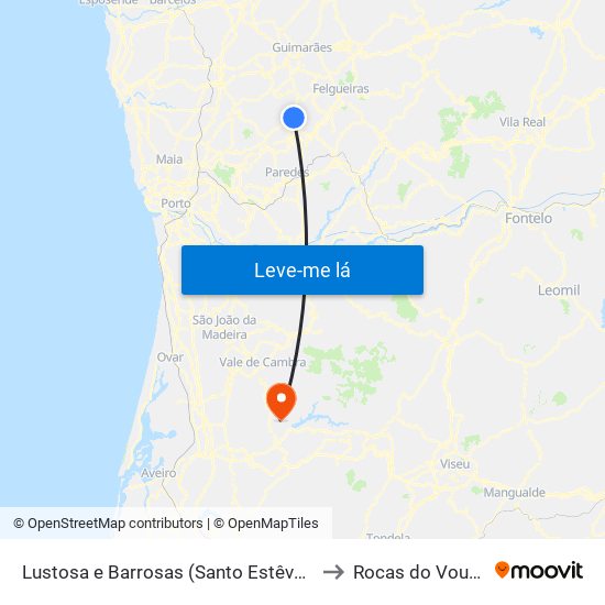Lustosa e Barrosas (Santo Estêvão) to Rocas do Vouga map