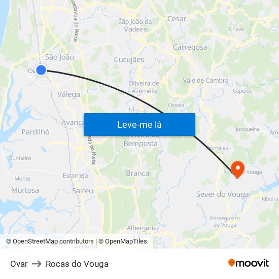 Ovar to Rocas do Vouga map