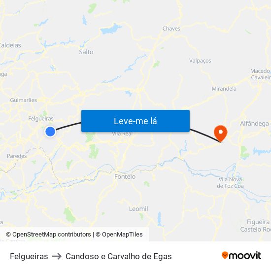 Felgueiras to Candoso e Carvalho de Egas map