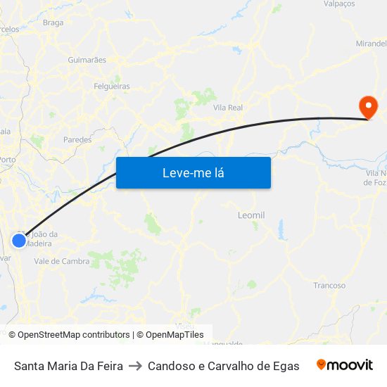 Santa Maria Da Feira to Candoso e Carvalho de Egas map