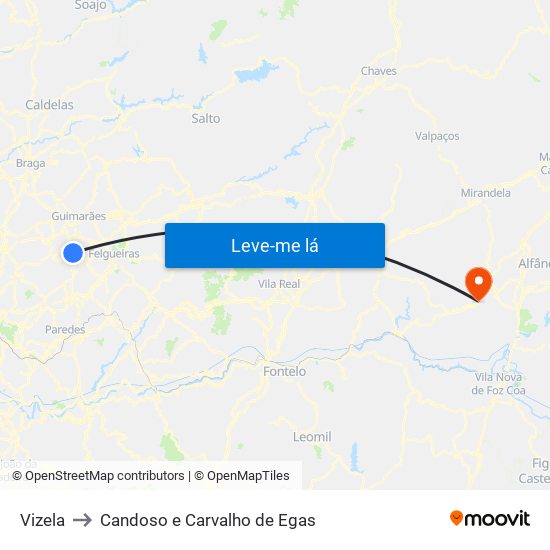 Vizela to Candoso e Carvalho de Egas map