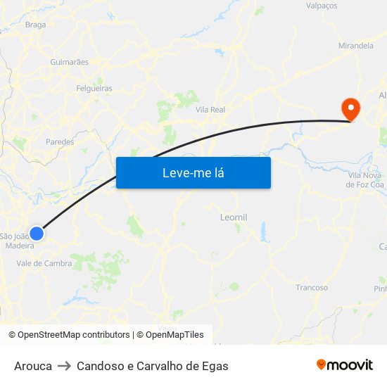 Arouca to Candoso e Carvalho de Egas map