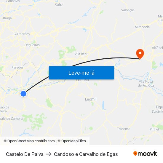 Castelo De Paiva to Candoso e Carvalho de Egas map