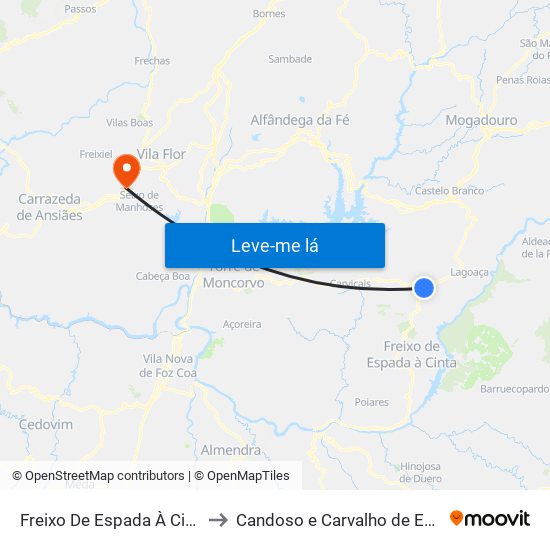 Freixo De Espada À Cinta to Candoso e Carvalho de Egas map