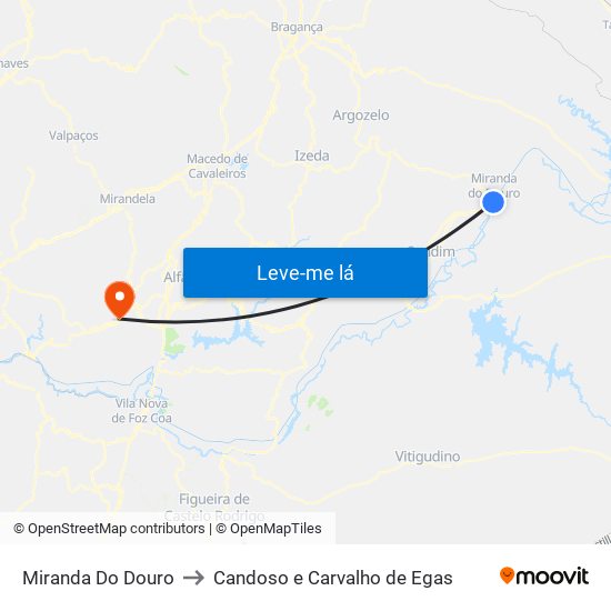 Miranda Do Douro to Candoso e Carvalho de Egas map