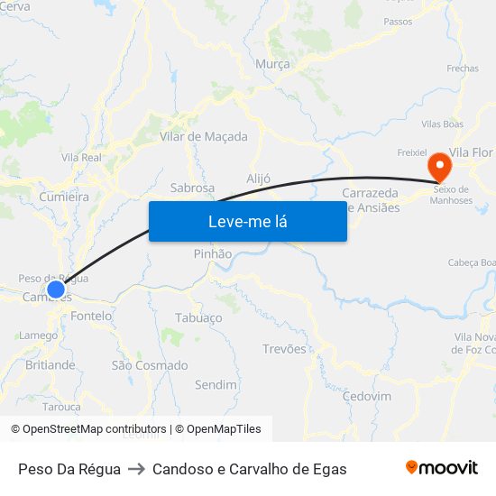 Peso Da Régua to Candoso e Carvalho de Egas map