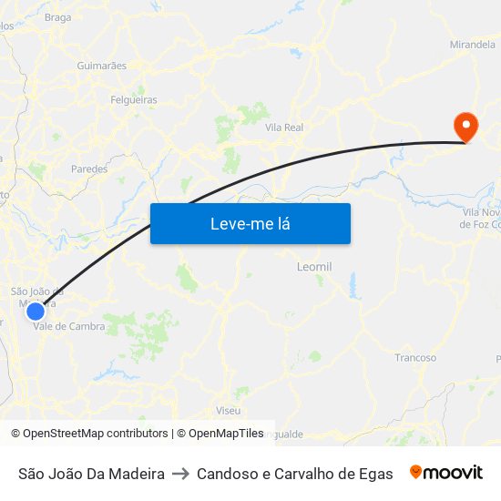 São João Da Madeira to Candoso e Carvalho de Egas map