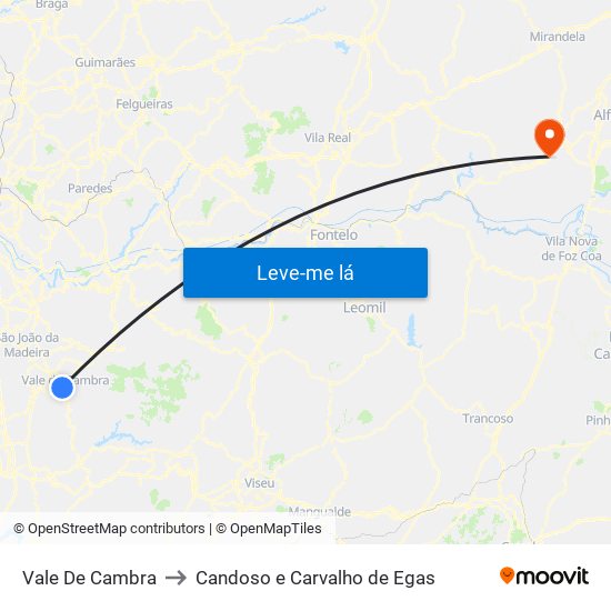 Vale De Cambra to Candoso e Carvalho de Egas map