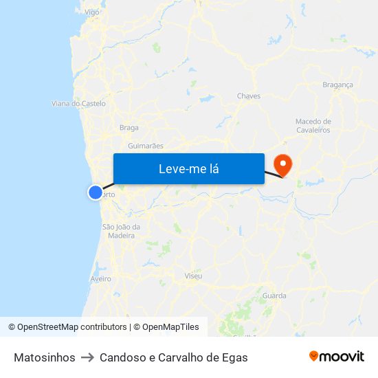 Matosinhos to Candoso e Carvalho de Egas map