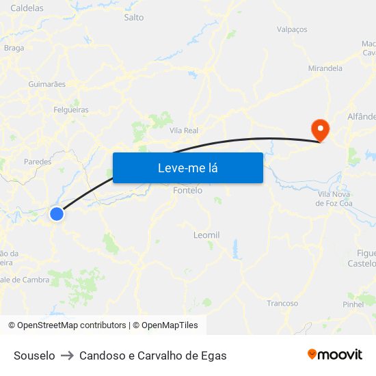 Souselo to Candoso e Carvalho de Egas map