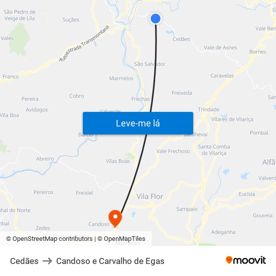 Cedães to Candoso e Carvalho de Egas map