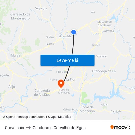 Carvalhais to Candoso e Carvalho de Egas map