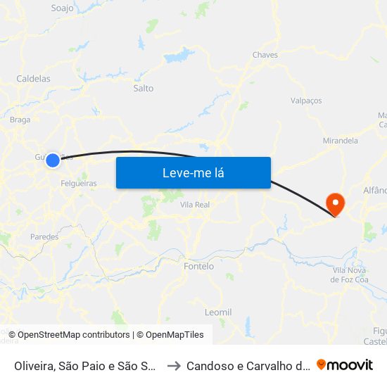 Oliveira, São Paio e São Sebastião to Candoso e Carvalho de Egas map