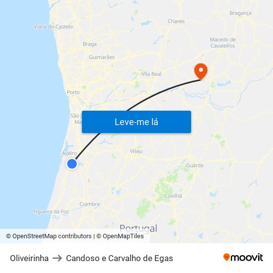 Oliveirinha to Candoso e Carvalho de Egas map