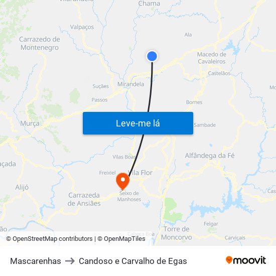 Mascarenhas to Candoso e Carvalho de Egas map