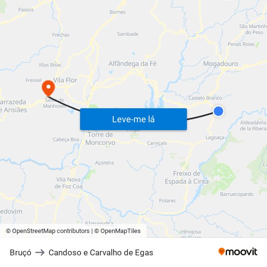 Bruçó to Candoso e Carvalho de Egas map