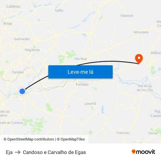 Eja to Candoso e Carvalho de Egas map