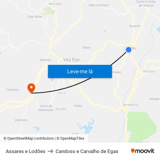 Assares e Lodões to Candoso e Carvalho de Egas map