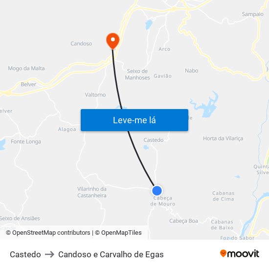 Castedo to Candoso e Carvalho de Egas map