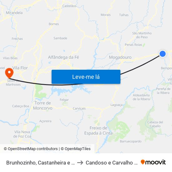 Brunhozinho, Castanheira e Sanhoane to Candoso e Carvalho de Egas map