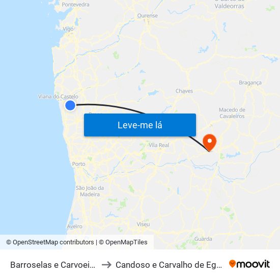 Barroselas e Carvoeiro to Candoso e Carvalho de Egas map