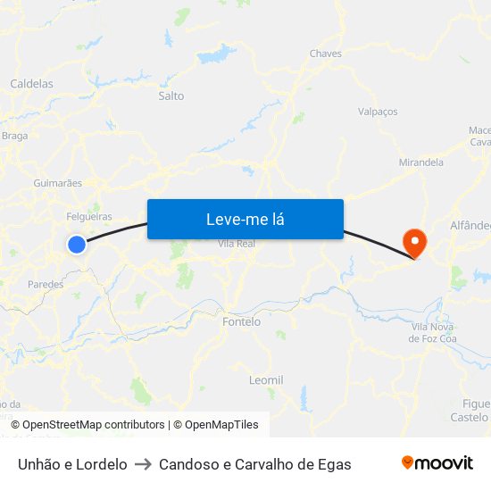 Unhão e Lordelo to Candoso e Carvalho de Egas map