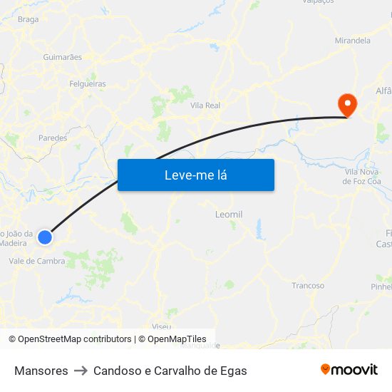 Mansores to Candoso e Carvalho de Egas map