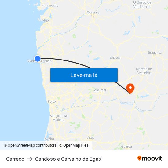 Carreço to Candoso e Carvalho de Egas map