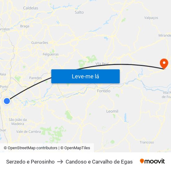 Serzedo e Perosinho to Candoso e Carvalho de Egas map