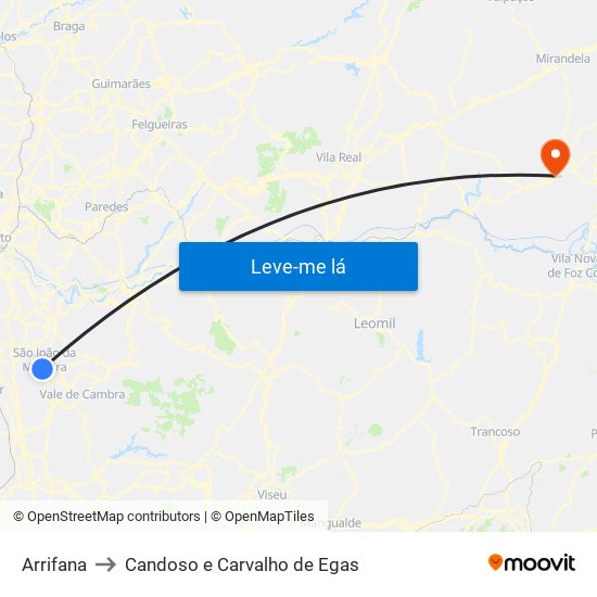 Arrifana to Candoso e Carvalho de Egas map