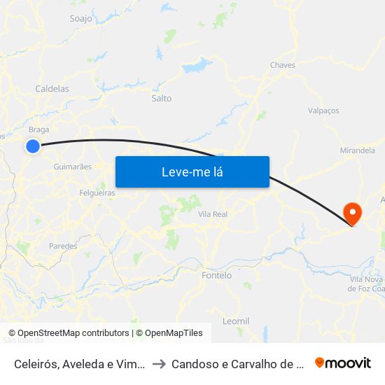 Celeirós, Aveleda e Vimieiro to Candoso e Carvalho de Egas map