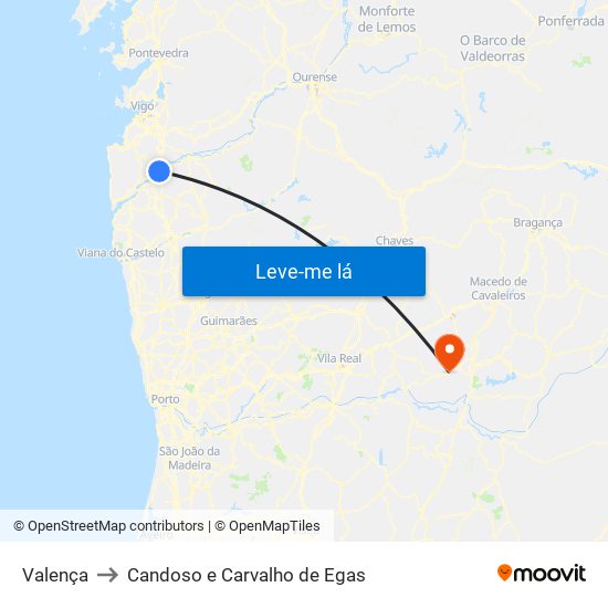 Valença to Candoso e Carvalho de Egas map