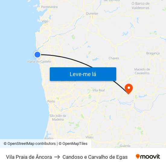 Vila Praia de Âncora to Candoso e Carvalho de Egas map