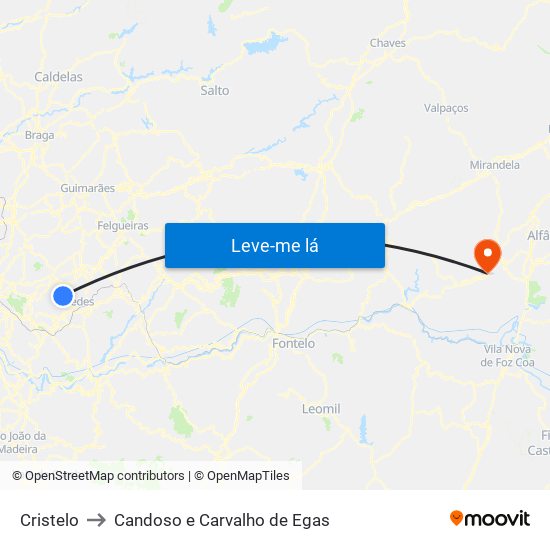 Cristelo to Candoso e Carvalho de Egas map