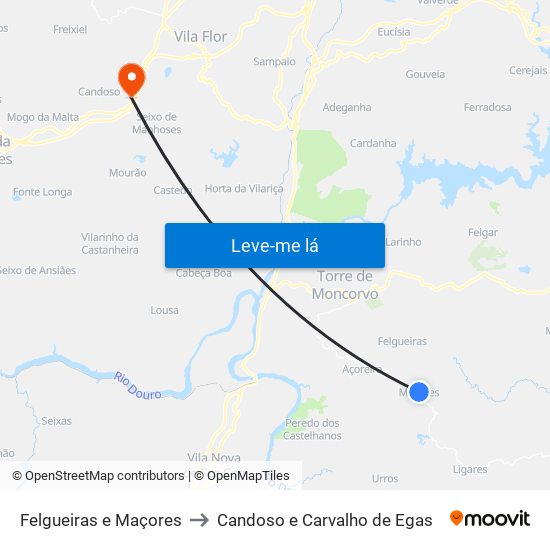 Felgueiras e Maçores to Candoso e Carvalho de Egas map