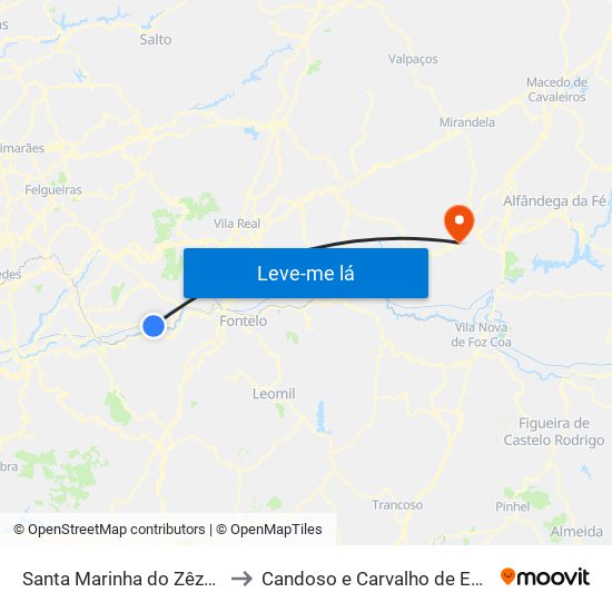 Santa Marinha do Zêzere to Candoso e Carvalho de Egas map