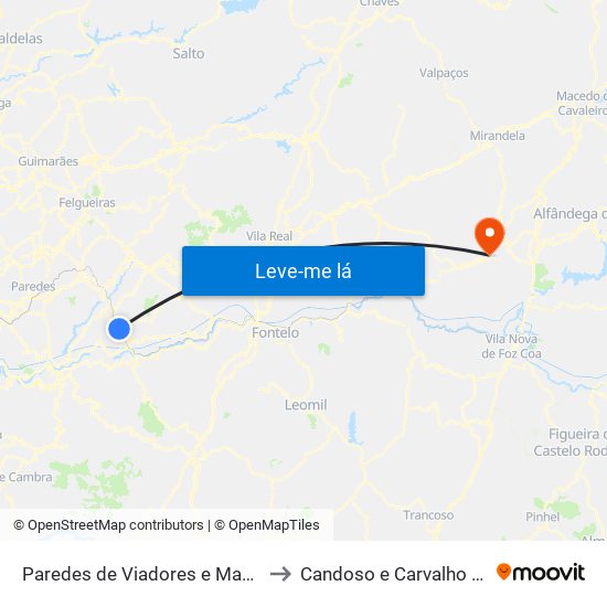 Paredes de Viadores e Manhuncelos to Candoso e Carvalho de Egas map