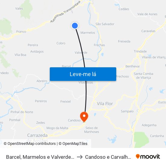 Barcel, Marmelos e Valverde da Gestosa to Candoso e Carvalho de Egas map