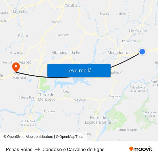 Penas Roias to Candoso e Carvalho de Egas map