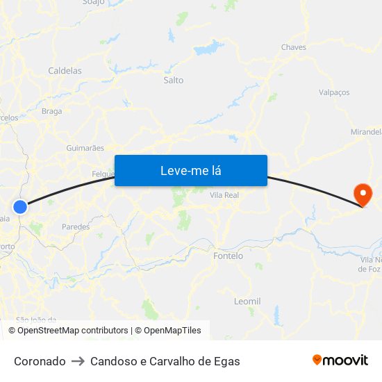 Coronado to Candoso e Carvalho de Egas map