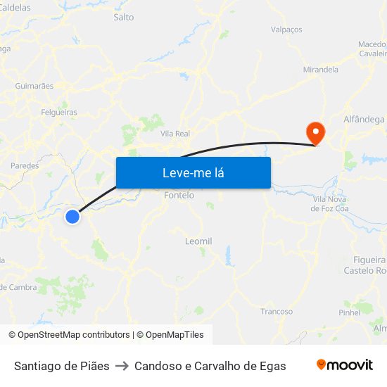 Santiago de Piães to Candoso e Carvalho de Egas map