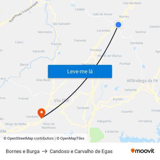 Bornes e Burga to Candoso e Carvalho de Egas map