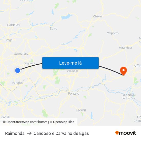 Raimonda to Candoso e Carvalho de Egas map